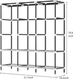 LOKEME Wardrobe Closet,Portable Closet for Bedroom Steel Pipe Diameter 19mm Strong and Sturdy Grey Portable Closets for Hanging Clothes with 3 Hanging rods, 6 Storage Shelves and Side Pockets