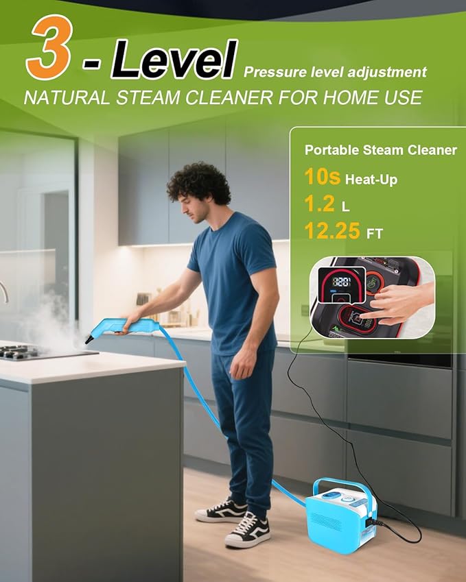 Handheld Steam Cleaner for Home, 10s Heat-Up/2.11 Qt Tank/4.5BAR High Pressure Steamer for Cleaning, 3 Level Pressurized Portable Steam Cleaner Handheld for Car, Grout, Tile, Dirt, Bed Bugs, Blue
