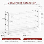 Bumusty 4-Tier Long Expandable Shoe Rack for Closet, 18"-44" Adjustable Shoe Rack for Entryway, 20-24 Pairs Large Shoe Organizer Shelf Storage, Sturdy Metal, White