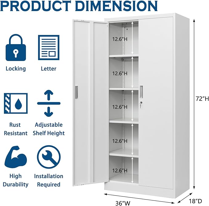 Storage Cabinet, 72 Inch Tall Metal Storage Cabinet with Doors and Shelves,Heavy Duty Metal Cabinet, Pantry Cabinets for Kitchen Storage, Garage Cabinet for Living, Dining Room