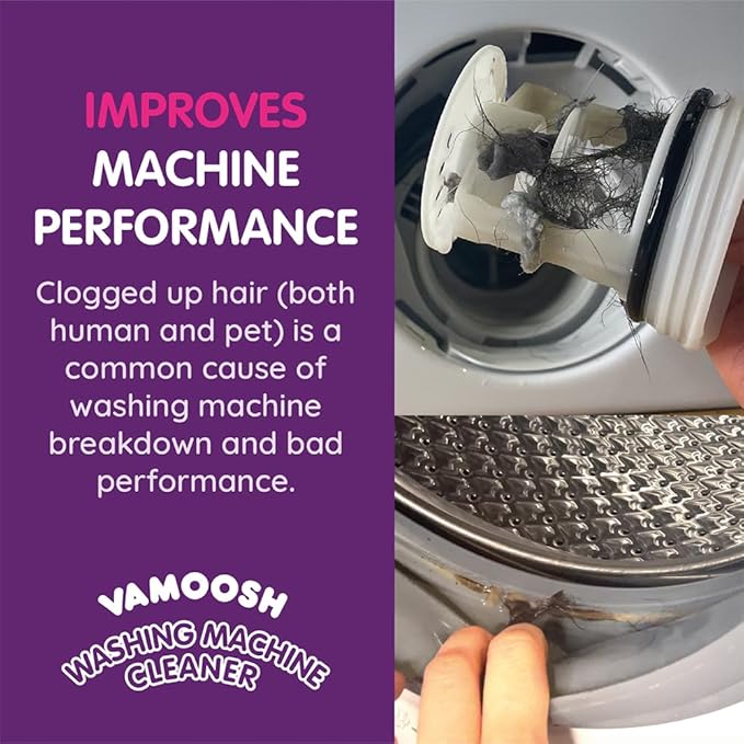 Vamoosh 6-in-1 Washing Machine Cleaner | Patented Pet Hair Dissolving Technology | Made in the UK | No Harmful Chemicals | Removes Limescale | Descales | Lemon Fresh Scent | 150g (Pack of 2)