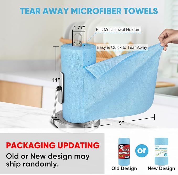 AIDEA Microfiber Cleaning Cloth, Shop Towels 330 Sheets 6 Roll, Microfiber Towels for Cars, Blue Shop Rags Washable, Cleaning Rags Reusable Paper Towels for Automotive, Workshops, House,11×9"