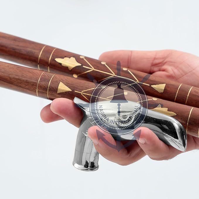 Deluxe Walking Sticks | Rosewood Crafted Cane with Solid Brass Chrome Decorative Bars | Nagina International