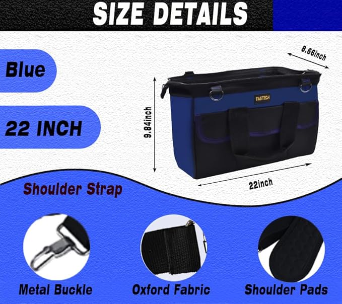 FASTECH 22 Inch Heavy Duty Tools Bag With Wide Mouth for Tool Storage, Carrier and Organizer, Tool Bag for Men/Women, Wide Mouth Tote Bag With Inside Pockets (22 Inch)