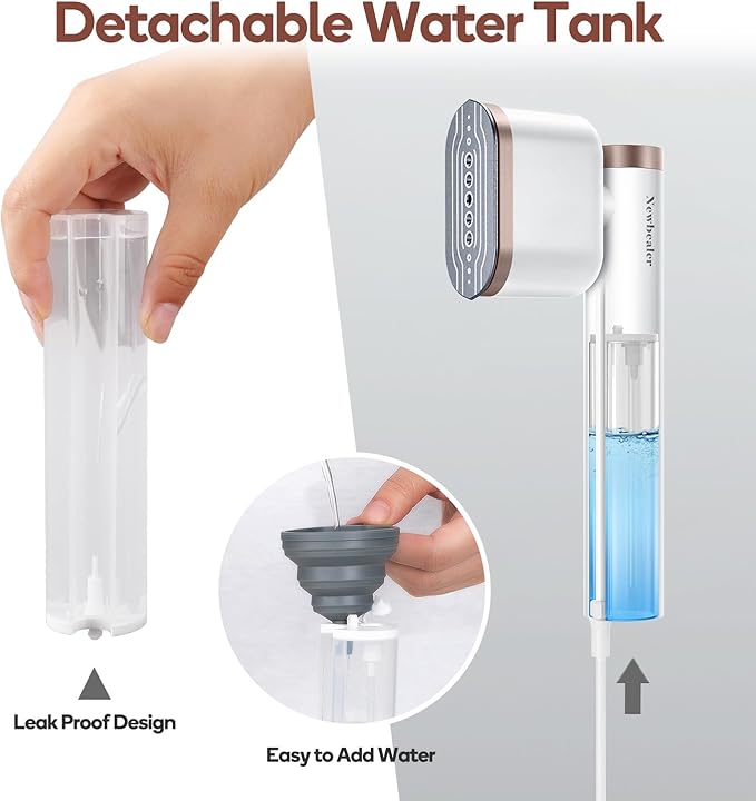 Newbealer Steamer for Clothes, 1200W Portable Steam Iron, 2 Steam Levels, Horizontal and Vertical Steaming, Dry Ironing, 15s Heat Up, Rotatable, 302°F Garment Wrinkle Remover (120V Only)