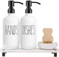 MOMEEMO White Soap Dispenser Set Comes with Stainless Steel Pumps, Instant Dry Tray, and Dish Scrub Brush, Suitable for Kitchen Accessories and Farmhouse Decor. (White)