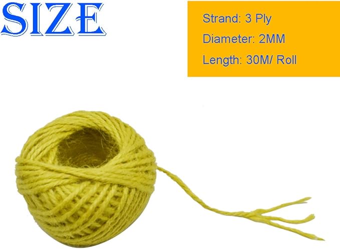 12 Color Jute Twine Natural Jute String 2mm 3 Ply for Artworks, DIY Crafts, Gift Wrapping & Embellishments - 33 Yard per Roll
