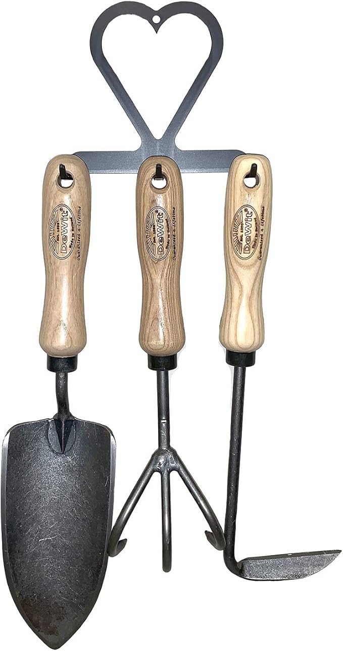 Dewit 3-Tool Bundle with Holder, 3-Piece Lightweight Gardening Set with Hand Trowel, Right Hand Cape Cod Weeder, and Cultivator