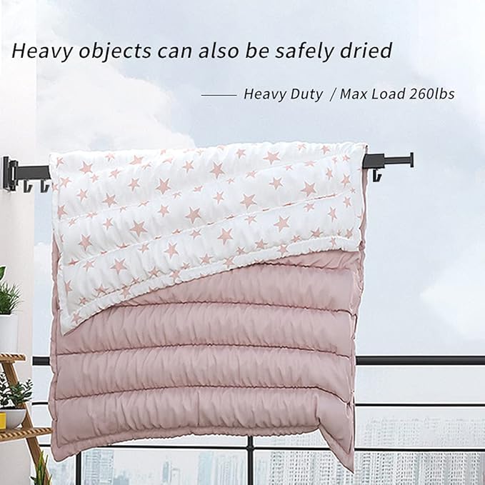 PLKO Retractable Clothes Drying Rack,Wall Mounted Clothes Hangers，Space Saver Laundry Drying Rack for Balcony,Laundry,Bathroom,Patio and Bedroom (2-Pole Black)