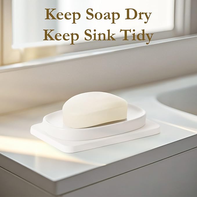 Shinowa Soap Dish (Dual Layer), 4.72 * 2.95'' Ceramic Soap Container and 5.12 * 3.27'' Diatomaceous Earth Tray, Quickly Drain Water and Dry, Dish Soap Holder for Kitchen, Bathroom, Shower