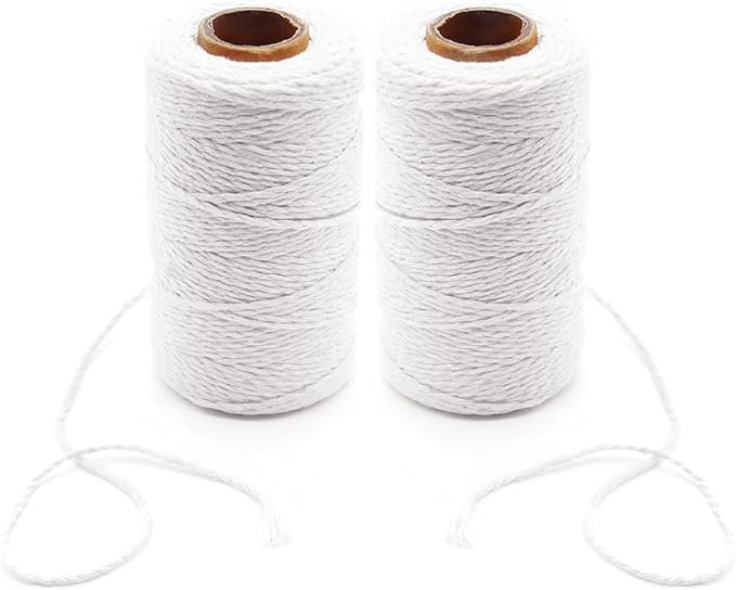 Benvo 656 Feet Cooking Twine Kitchen Cotton String 2mm Bakers Twine Natural Jute Twine 2 Ply String Rope Cord Wrapping, Ornaments, Baking, Butchers, Sausage, DIY Arts and Crafts-White
