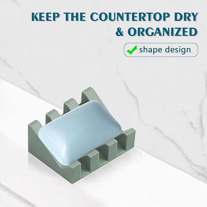 Self Draining Soap Dish Holder,Silicone Soap Dish,for Bathroom,Kitchen, Sponges，Can Extend Soap Life，Keep Soap Bars Dry and Easy Cleaning (Green,2-Pack)