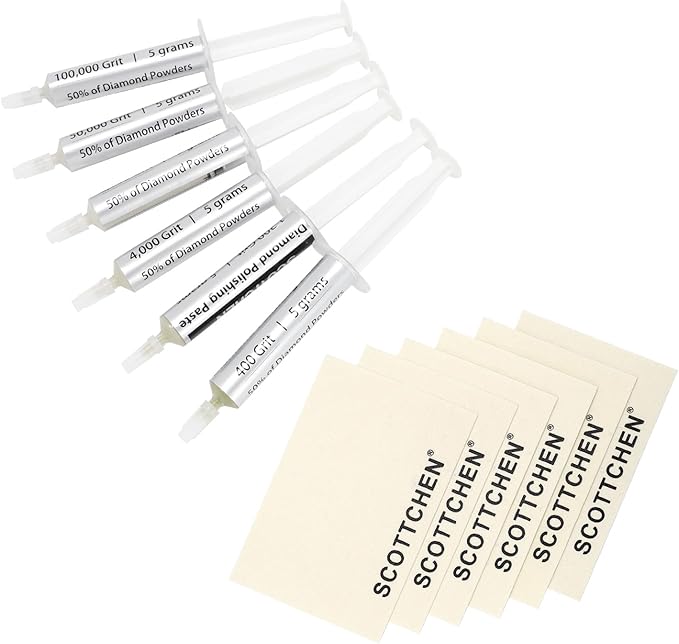 SCOTTCHEN Diamond Polishing Paste & Wool Cloths Kit,Each 6pcs,Polishing Paste 400/1,200/4,000/8,000/50,000/100,000 Grit, for Jewelry, Metal, Ring, Glass, Coin