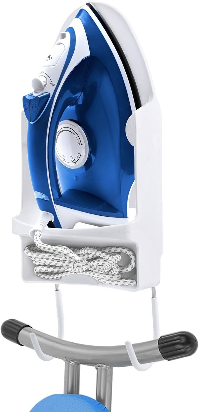 Ironing Board Hanger Wall Mount Ironing Holder Iron Hanger with Ironing Board Rack for Max 5 Inch Width Iron (White)