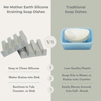 Silicone Soap Dish – 2 Pack, Waterfall Drainer Soap Holder for Bathroom, Suction Cups for Non-Slip Saver for Bar Soap, Sponge Holder & Sink Organizer, Extend Life, Durable & Easy to Clean (Gray)