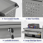 3 Tier Rolling Tool Cart with Drawer, 450 LBS Heavy Duty Utility Cart on Wheels, Service Cart for Garage, Workshop and Warehouse (Gray)