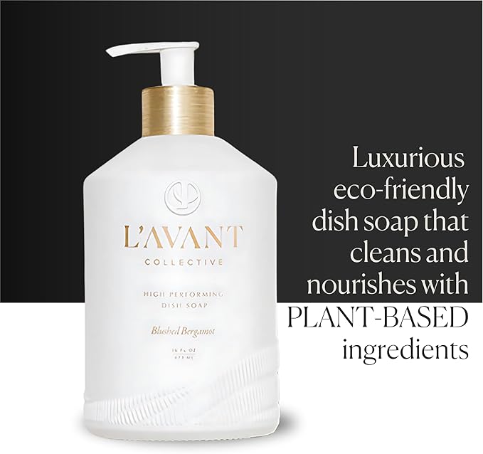 L'AVANT Collective High Performing Dish Soap | Plant-Based Ingredients & High Performing Formula | Notes of Bergamot, Orange Blossom, Amber, Cedar Reusable Glass Bottle Blushed Bergamot Scent |16oz