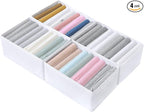 Qozary 4 Pack Drawer Organizers for Clothing, 8 Grids Foldable Closet Organizers and Storage Bins for Bedroom, Dresser Organizer Boxes for Thin T-shirts, Tank Tops (White, Upgrade Height)