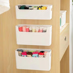 2 Pack Cabinet Organizer Storage, Adhesive Over Cabinet Door Organizer, No Drilling Space Saver Plastic Storage Containers Multi-Use for Kitchen Bathroom Office Bedroom, Translucent