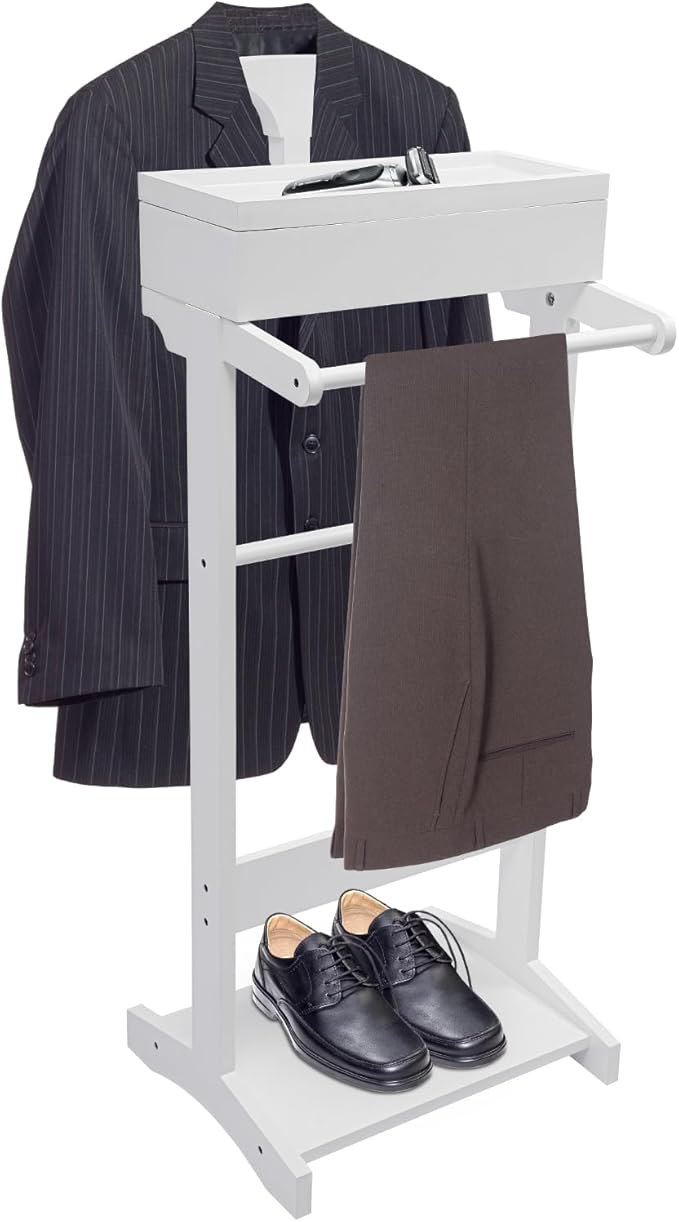 Wood Suit Rack Suit Stand for Man and Women Clothes Valet Suit with Drawer Valet Stands Men Valet White Suit Valet for Entryway Office Living Room