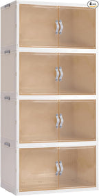 4 Pack Plastic Storage Bins with Drawers - 388QT Foldable Stackable Storage Bins with Lids - Closet Craft Organizers and Storage - Plastic Drawer Storage for Bedroom(97QT×4), 22.8 Gal