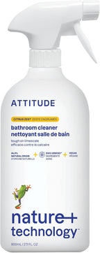ATTITUDE Bathroom Cleaner Spray, EWG Verified, Plant-Based & Vegan, Safe for Bathroom Surfaces, Tiles, Tubs, Shower Walls, and Grout, Citrus Zest Scent, 27.1 Fl Oz
