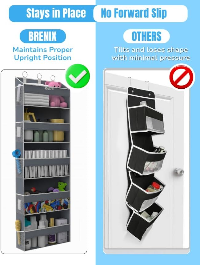 Over the Door Organizer with 5 Large Pockets & 10 Mesh Side Pockets – Durable Hanging Storage for Closet, Bathroom, Bedroom, and Pantry – Space Saving Door Storage with Sturdy Metal Hooks.