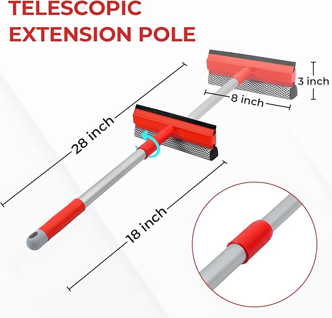 MAVRIZ Windshield Cleaner Tool 2 in 1 Car Window Squeegee with Extendable Handle (18"-28.5") Window Cleaner with Squeegee and Sponge for Shower, Glass Cleaning