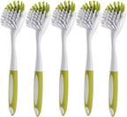 Dish Brush with Handle, Stiff Bristles Dish Scrubber for Pots, Pans & Sink Cleaning, 5 Pack