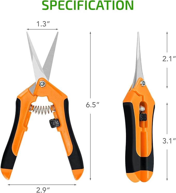 iPower 6.5 Inch Gardening Scissors Hand Pruner Pruning Shear with Straight Stainless Steel Blades, Orange, 1-Pack