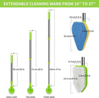 Scrub Cleaning Brush with Long Handle 35'' - Extendable Floor Scrubber with 1 Stiff Bristles & 3 Sponge Brush, Adjustable Lightweigh Detachable Kitchen Brush for Baseboard Shower Bathroom Bathtub Tile