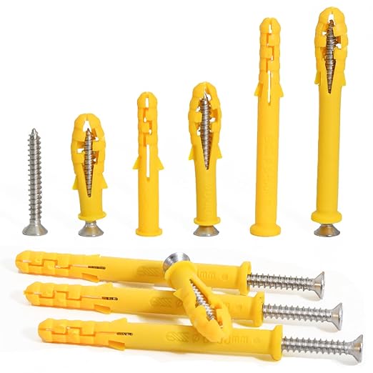 Drywall Anchors Kit 60 pcs 304 Stainless Steel Philips Flat Head Screws and 60 pcs Plastic Anchors for Concrete, Drywall, Brick, and Heavy Hanging Mounting, 3 Size M6 x 30mm/ 40mm/ 60mm