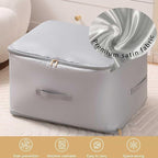 Ultra Space Saving Self Compression Organizer, 3-Layer Zipper Large Capacity Blanket Bags, Thickend Satin Fabric Comforter Storage Bag for Comforters, Clothes, Blankets (X-Large, Gray, 2PCS)