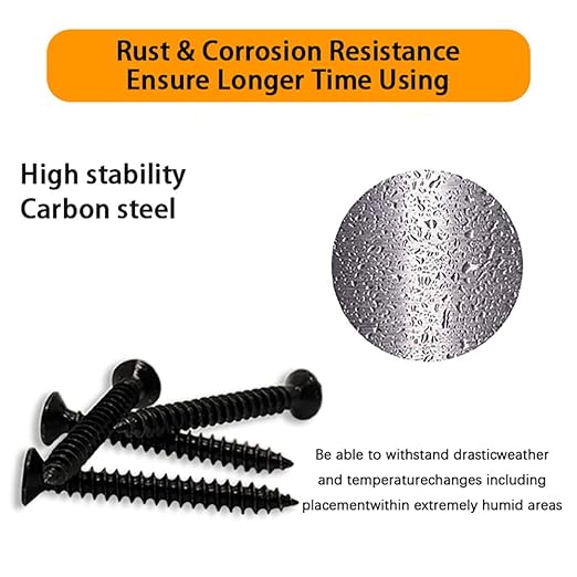 450 pcs M3 M4 M5 M6 Black Wood Screws Assortment Kit,High Hardness Carbon Steel Self-Tapping Screws,Phillips Drive Flat Head Screws Set Kit,Black Oxide,Full Thread,Countersunk Head