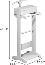 Wooden Valet Stand for Men, Clothing Rack with Top Tray Organizer, Shoe Shelf for Entryway, Bedroom, Office