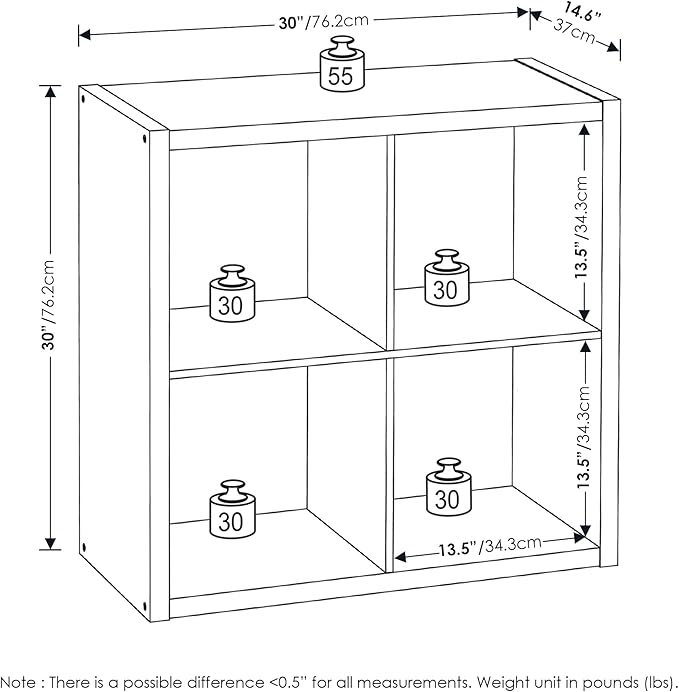 Furinno Cubicle Open Back Decorative Cube Storage Organizer, 4-Cube, Light Grey
