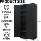 Metal Garage Storage Cabinets,71” Tall Metal File Cabinet with 5 Adjustable Shelves, Lockable Storage Cabinets for Office, Home, Garage, Warehouse 71" H x 31.5" W x 15.8" D (Black)