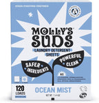 Molly’s Suds Laundry Detergent Sheets | Gentle on Sensitive Skin, Powerful Bio-Based Enzymes, Stain-Fighting | Liquidless & Plastic-Free Packaging | 120 Loads (Ocean Mist)