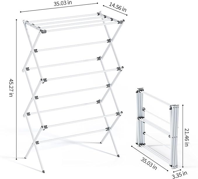 APEXCHASER Clothes Drying Rack Foldable, Laundry Drying Rack 3 Tier, Foldable Metal Clothing Dryer for Cloth Towel Shirt, Collapsible Clothe Horse Compact Storage, Clothes Airer Indoor Outdoor, White