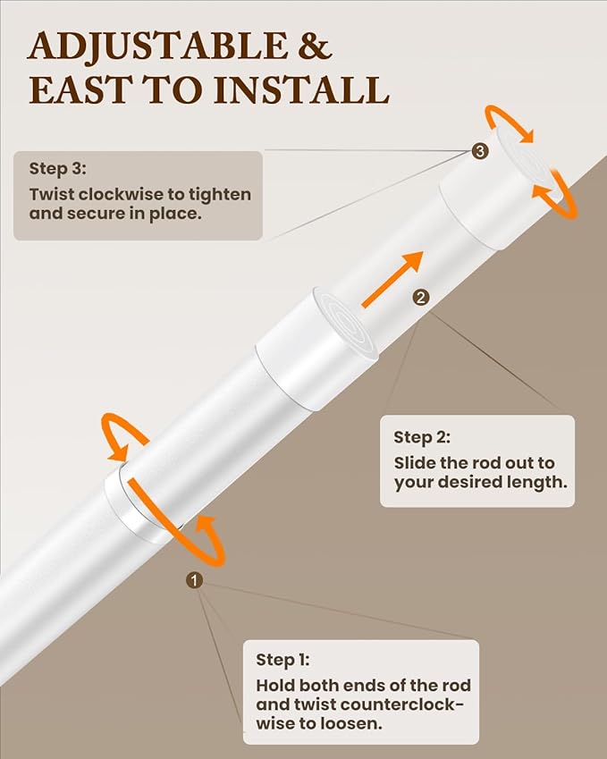 Closet Rod 17-69 IN, Heavy Duty Closet Rods for Hanging Clothes, Adjustable Closet Rods for Wardrobes Storage Laundry RV Bathroom, Easy Install, White