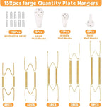 24 pcs Plate Hangers for The Wall, 4/6/8/10/12 Inch Invisible Decorative Wall Plate Hangers, Stainless Steel Plates Walls Hanger for Display Various Sizes with Hooks for Decorative