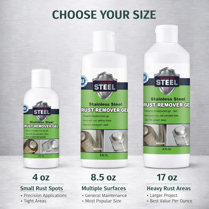Heavy-Duty Rust Stain Remover for Metal Surfaces Including Stainless Steel. Our Industrial Use Metal Cleaner and Stainless Steel Rust Remover Gel Needs No Scrubbing, Simply Apply and Rinse off (4 oz)
