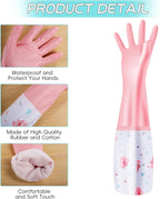 3Pcs Reusable Dishwashing Gloves, Waterproof Long Cuff Non-Slip Household Gloves With Cotton Lined For Laundry, Cleaning, Working, Gardening