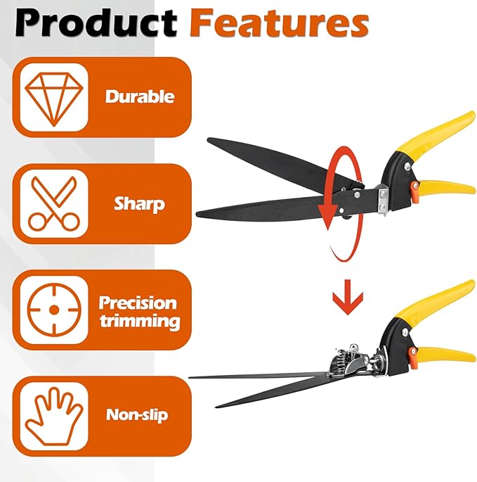 Upgraded Grass Shears Rotatable 180°, Grass Trimming Shears, Hand Grass Clippers, Gardening Scissors for Garden, Lawn Edges