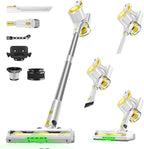 Honki Cordless Vacuum Cleaner for Home, Powerful Stick Vacuum with Rechargeable Battery, Green Light Anti-Tangle Brush, 6-in-1 Lightweight Handheld Vacuum for Pet Hair, Hard Floor, Carpet, Yellow