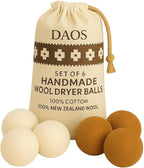 Wool Dryer Balls with Storage Bag – Pack of 6 (3 White + 3 Brown) – 100% New Zealand Wool