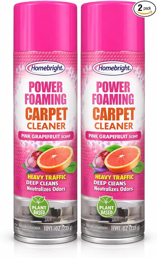 Homebright® Power Foaming Carpet Cleaner, Pink Grapefruit Scent, Plant Based, Deep Cleans and Neutralizes Odors, 10 oz, 2 Pack