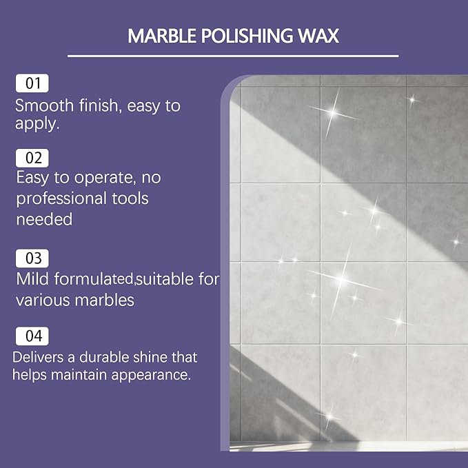 Marble Polishing Wax, Gentle Stone Polish Wax, Ceramic Tile Cleaner for Kitchen, Bathroom and Floors, Durable Shine, Smooth Finish, Marble Care and Protection, Easy to Apply (2Pcs)