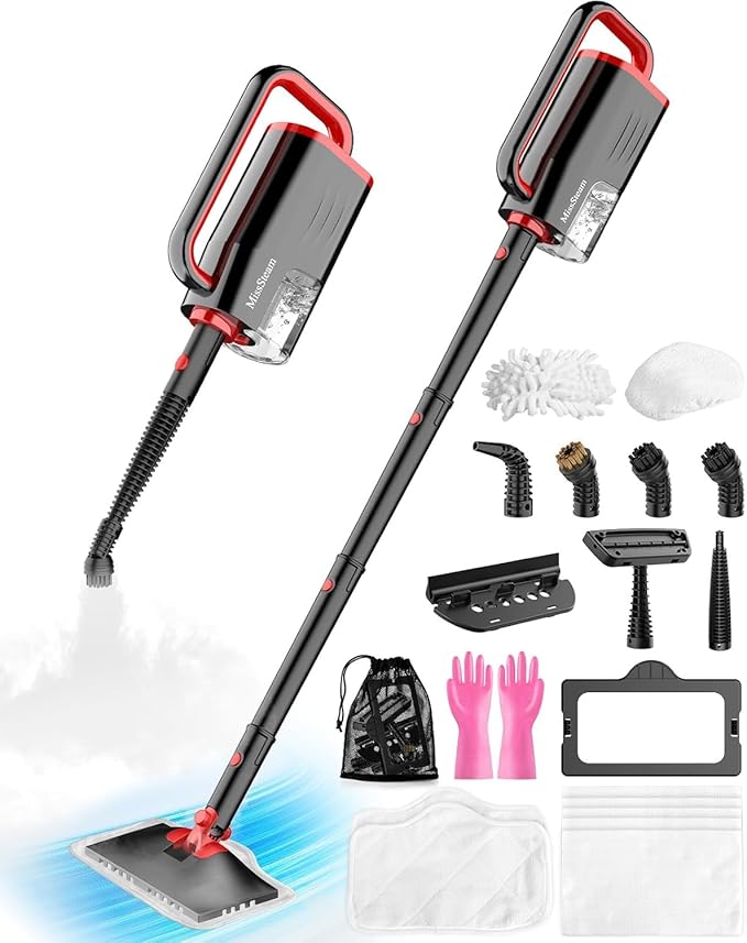 Steam Mop Cleaner Safe High-temp for Deep Cleaning, Lightest Detachable Floor Steamer with 2 Steam Mode 3 Adjustable Level Heavy Duty Powerful Handheld Steam Cleaner for Hardwood & Laminate Tile Grout