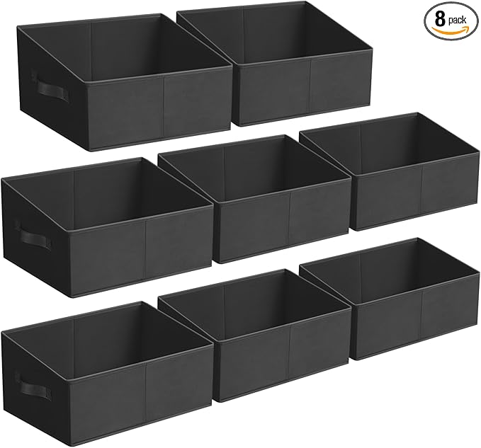 Storage Bins Cube Storage Organizer - 8 Pack Fabric Trapezoid Storage Cubes for Bins and Baskets for Shelves Collapsible Non-Separating Trapezoidal Flared Cube Organizer, Black